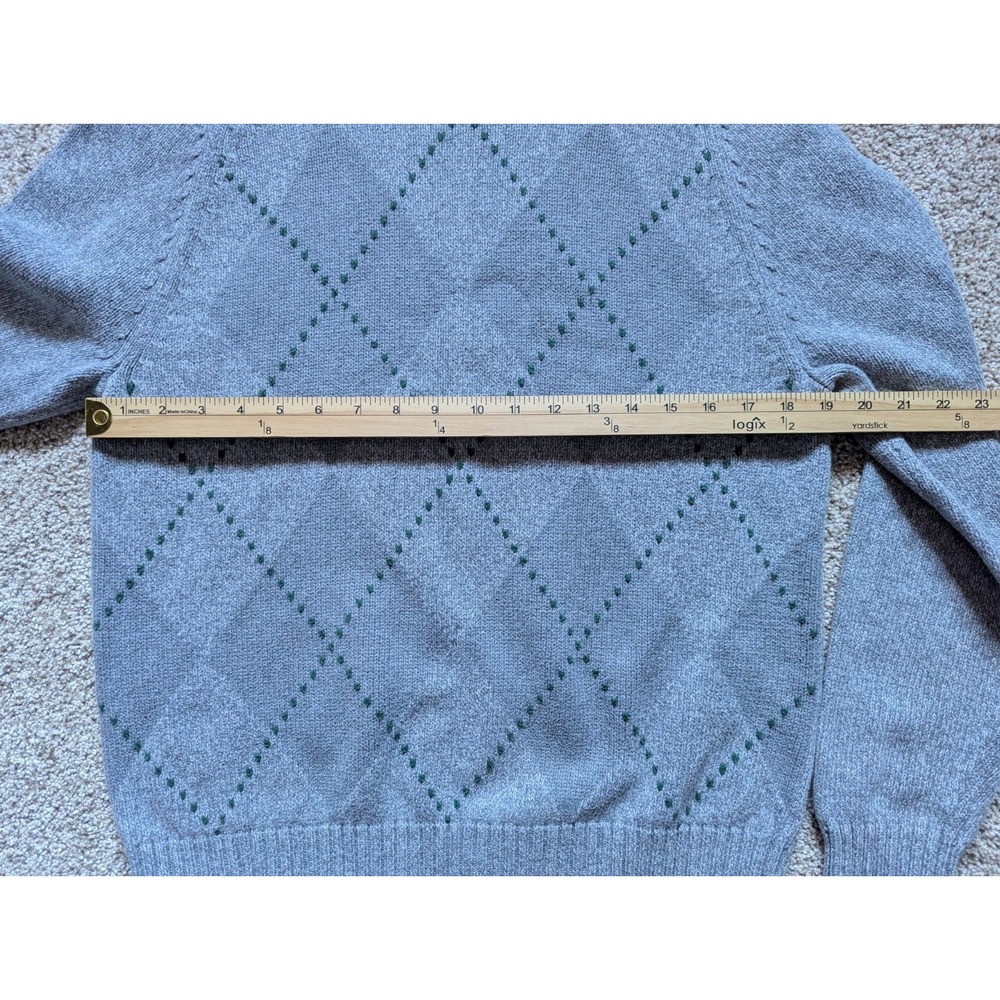 Lands End Men's Size M Argyle Sweater Grey Green Cotton Natural Preppy Golf - Picture 11 of 11